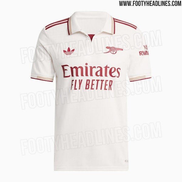 阿森纳新赛季第三球衣谍照：白色主颜色+红+金，门将服为绿色