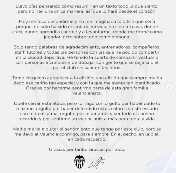 行将加盟阿森纳！莫斯克拉告别瓦伦西亚：放胆这段旅程让我肉痛