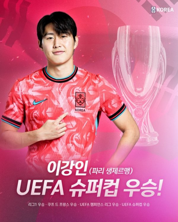韩国足协社媒祝贺李刚仁赢得超级杯：永远支持你的精彩表现✨