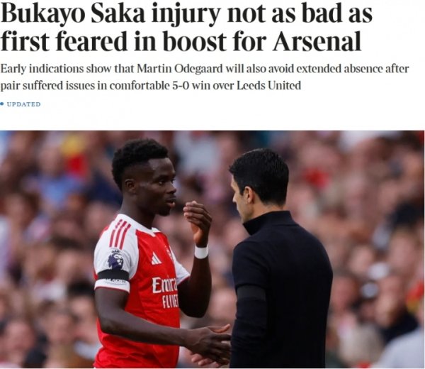 枪手利好！泰晤士：萨卡&厄德高伤情不严重，是否缺战利物浦未定