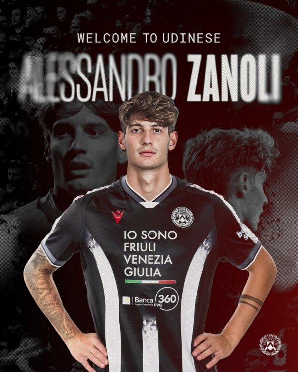 官方：24岁后卫扎诺利正式加盟乌迪内斯，方式为租借+强制买断