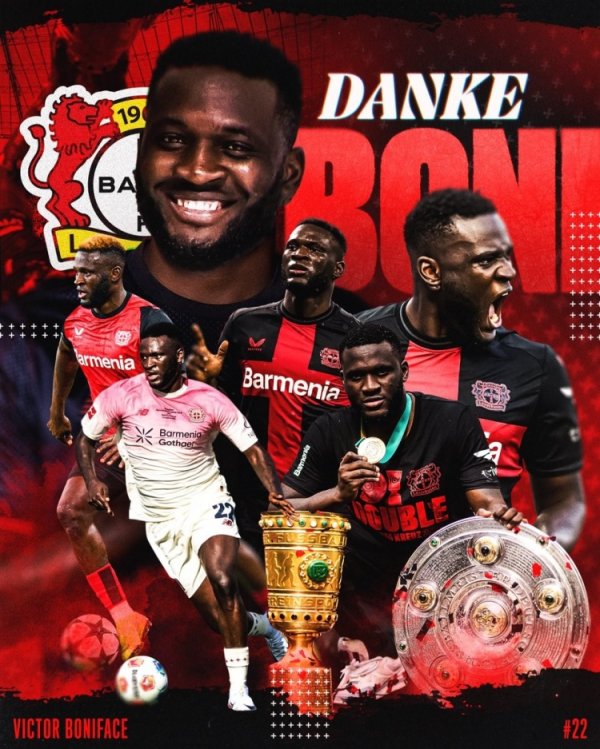 勒沃库森官方：24岁尼日利亚中锋博尼法斯外租不莱梅1个赛季