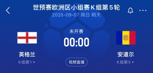英格兰vs安谈尔首发：埃泽、拉什福德先发，凯恩、格伊、赖斯出战