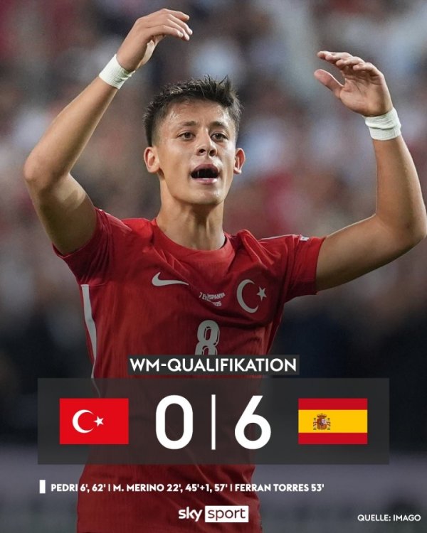 鼻青脸肿😢土耳其世界排名27+首发身价2亿，却遭西班牙6球暴打