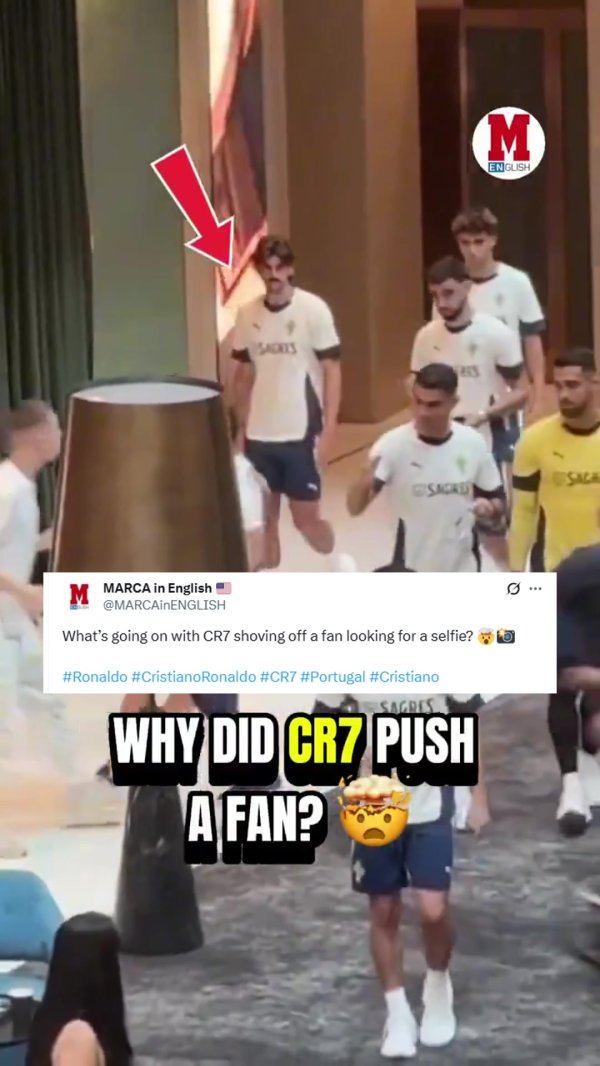 此前C罗推开思合影的球迷，唇语众人：C罗很不悦，还说了f**k off