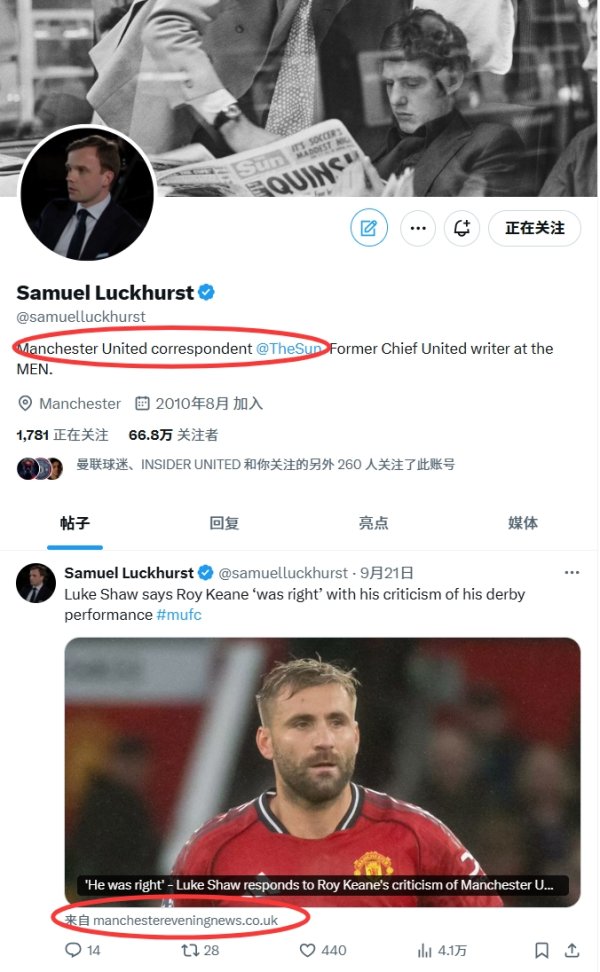 跳槽了？曼晚首席曼联跟队卢克赫斯特加入太阳报