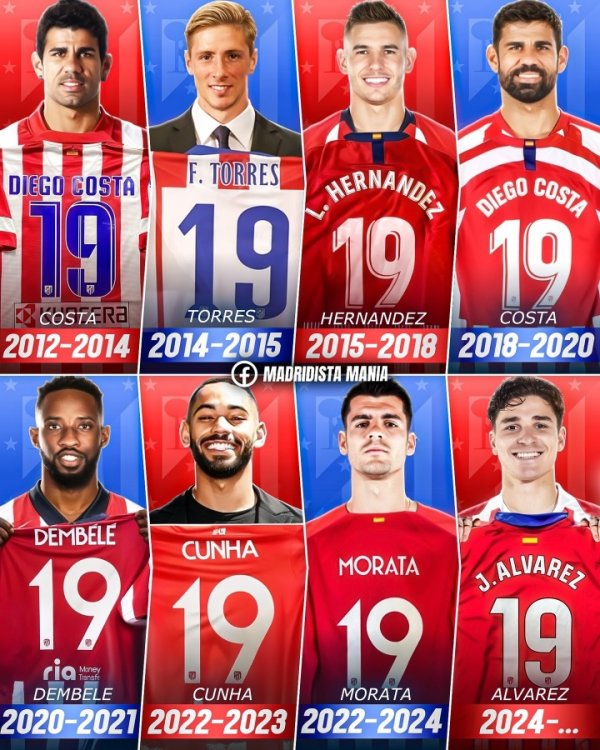 出神锋！马竞连年19号：科斯塔、托雷斯、库尼亚、莫拉塔、小蜘蛛