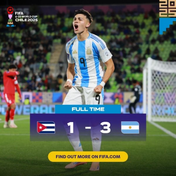世青赛十东谈主阿根廷3-1古巴得到开门红，萨尔科双响+苏比亚布雷破门
