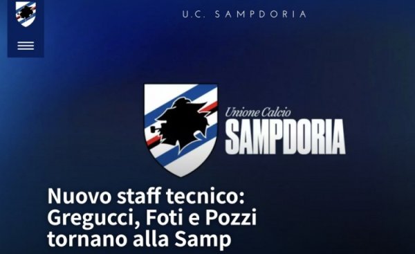 官方：桑普多利亚新主帅上任 意媒透露穆帅前助教是实际执教者