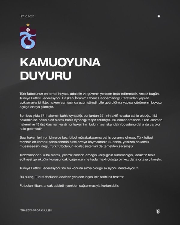 土超特拉布宗炮轰：往日五年571名裁判参与博彩，152东谈主仍在参与